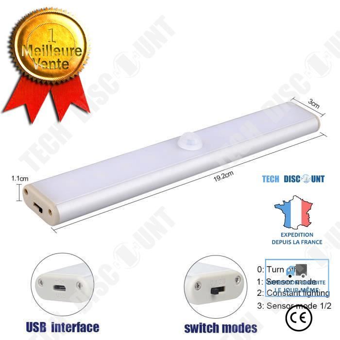 Meilleurs prix pour TD® Veilleuse LED Automatique, 24 LED Lampe Nuit Placard Rechargeable USB avec Détecteur Mouvement Bande Magnétique Adhésive, 3