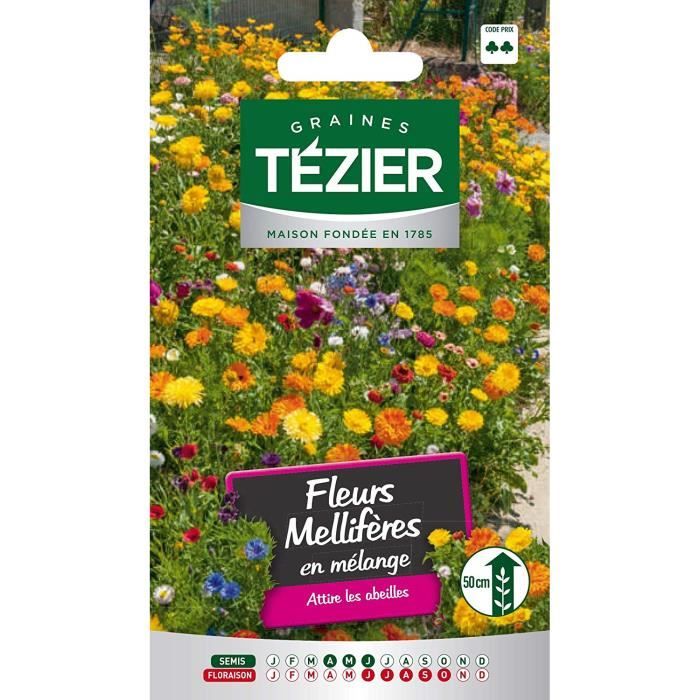 Tezier - Fleurs mellifères en mélange -- Fleurs annuelles - Sachet Fleurs - Fleurs annuelles à utiliser sur ROCAILLES et MASSIFS