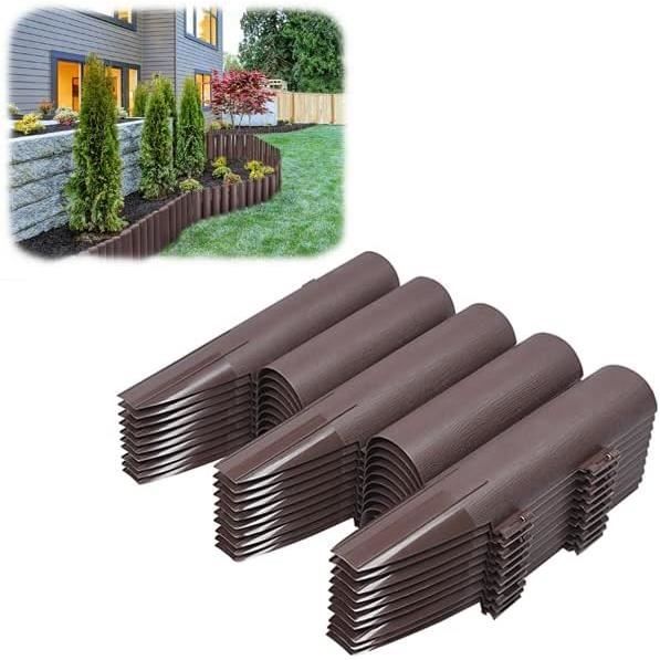 10 Bordures De Jardin Aspect Bois – Navaris, Plastique Marron, Pour Extérieur (Neuf)