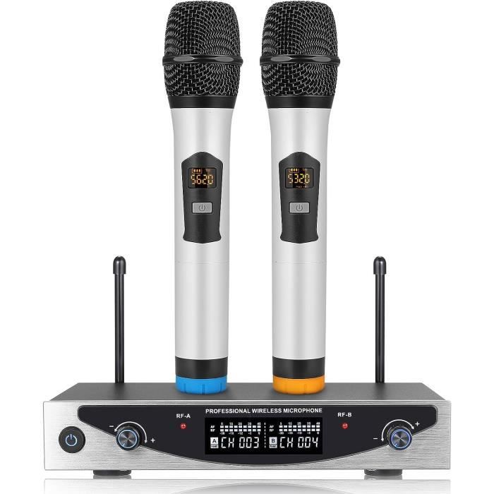 Lot De 2 Microphones Sans Fil Avec Récepteur – VHF/FM, Portée 7 M – Idéal Pour Karaoké Et Professionnels