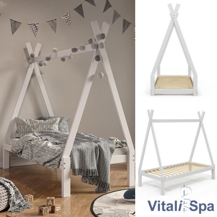 Lit enfant VitaliSpa, lit tipi, lit évolutif, 70 x 140 cm, naturel avec
