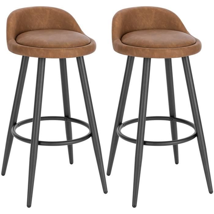 WOLTU Lot de 2 Tabouret de Bar Tabouret de comptoir avec Dossier et Repose-Pieds en Similicuir et métal Brun