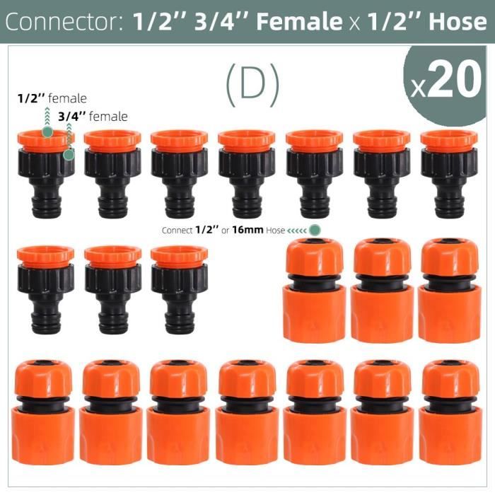 Pack De 4 Raccords D'arrosage Universels - 1/2" Et 3/4" - Connecteur 2 En 1 Pour Robinet - Adaptateur Jaune Pratique