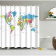 03-W150xH180cm -Rideau de douche imprimé carte du monde, rideau de douche, impression simple, imperméable pour décor de salle de bai-1