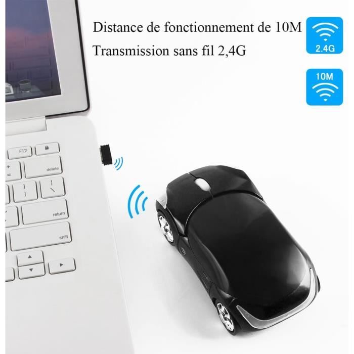 Aikchi YFND Souris Optique Sans Fil En Forme De Voiture De Sport Pour Ordinateur Portable 2,4 GHz Noir