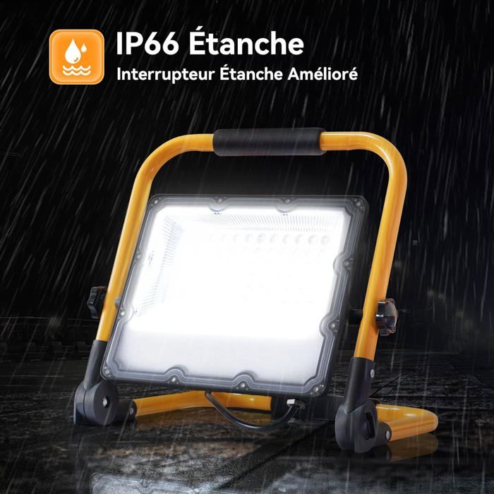 Projecteur LED 100W Pour Chantier – Puissant, étanche IP66, 10000 Lumens, Avec Interrupteur