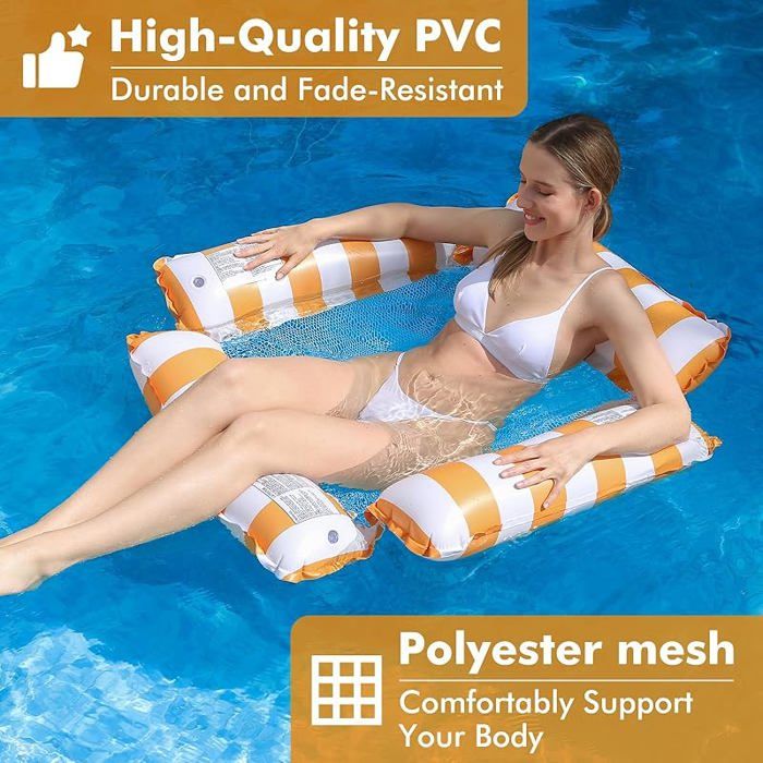 Lot De 2 Fauteuils Gonflables Piscine – Hamac 75x60 Cm, Filet, Tissu Doux – Adulte Et Enfant – Plage, Lac, Piscine