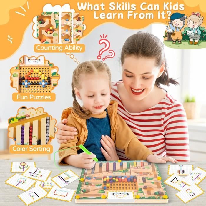 OFUN Labyrinthe Magnétique – Jeu Montessori 2 En 1 Pour Apprendre Couleurs Et Nombres, Motricité Fine, Cadeau Fille Garçon Dès 3 Ans