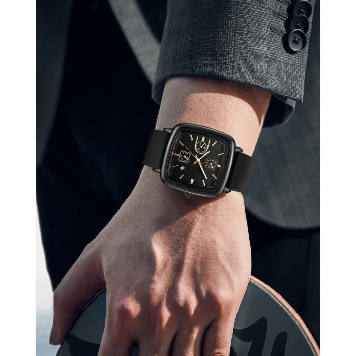Montre Enfant LN LENQIN Analogique - Étanche 50m - Bracelet Silicone Noir - Apprentissage Heure
