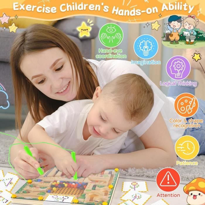 Jeu Magnétique Pour Enfants, Jouet En Bois Montessori Dès 3 Ans, Jouet Jeu Magnétique Pour Enfants, Jouet En Bois Montessori Dès 3 Ans, Jouet