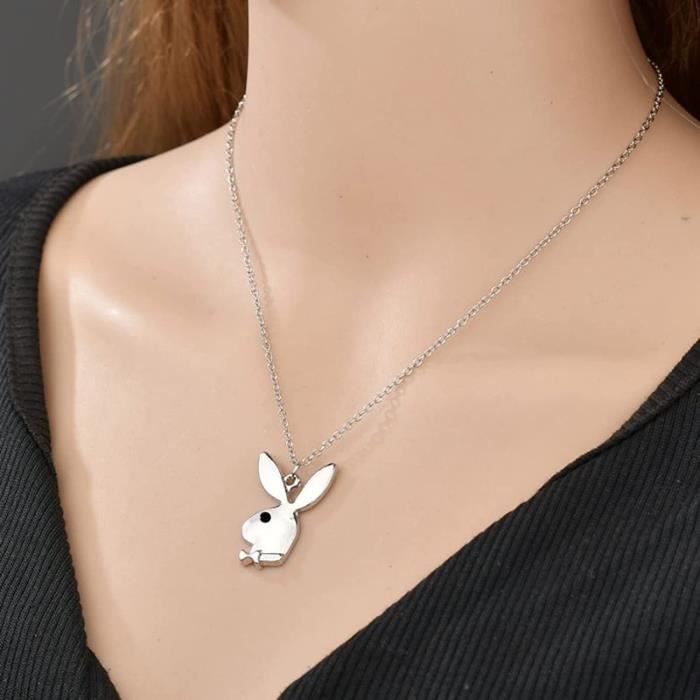 Médaillon Pendentif Playboy - Lapin En Métal Fantaisie Argenté - Occasion