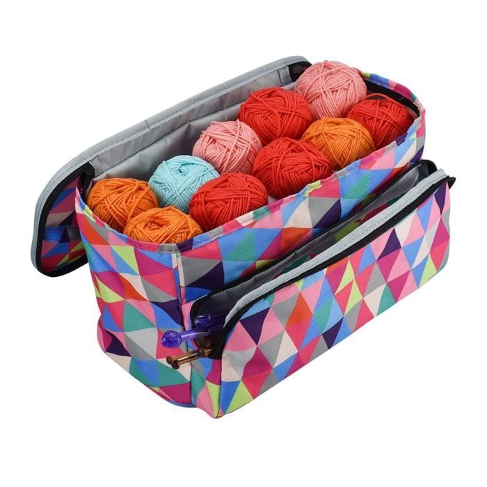 Sac de tricot, sac de rangement pour fil à crocheter en laine avec poche pour contenir et organiser le fil, la laine, les aiguilles, les crochets (Orange