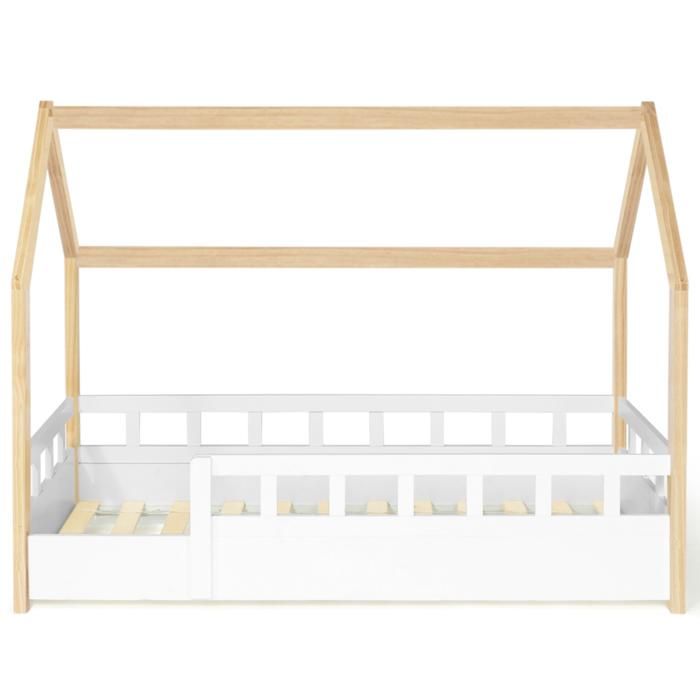 Lit Enfant Haut 90x200 Avec Sommier Et Tiroir - Bois Massif Pin - Protection Anti-chute - Escalier Sûr | Leroy Merlin