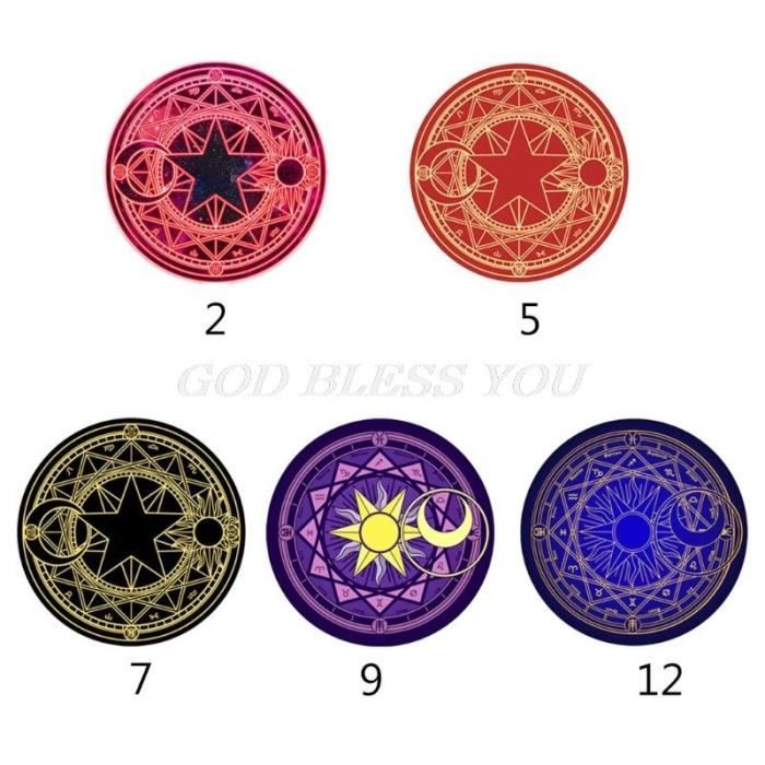 2 -Tapis rond de dessin animé,diamètre 60cm,nappe de Tarot,pentagramme