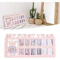 Souvenirs Nouveau-né Bois Cadre Photo Première Année Bébé - Planche Bois 43x30cm - 12 Mois Marguerite 3D - Souvenir Nouveau-Né Affiche Premiere Fois Bebe