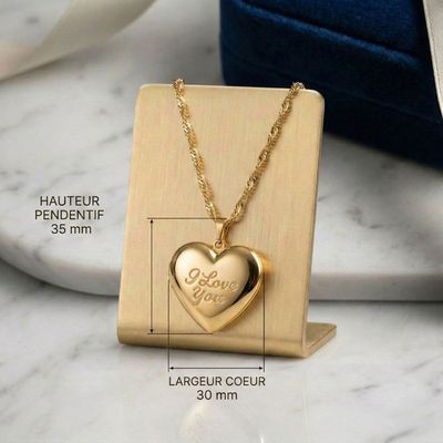 Collier Pendentif Cœur Porte-photo Plaqué Or Jaune 750 - 50 Cm - BIJOUTERIE PAPILLON BLEU