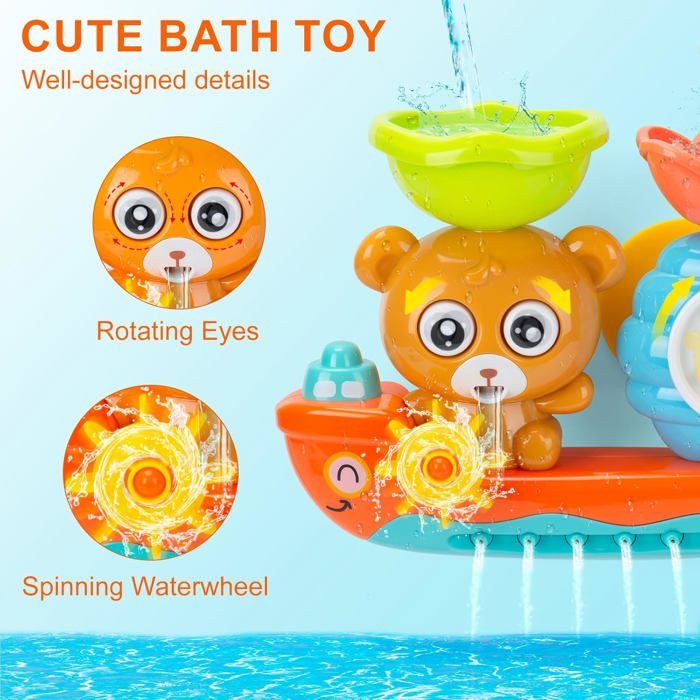 Auauraintt Jouets De Bain Bébé Ventouses - Ours & Abeille Interactifs, Arroseurs Amusants Avec Cuillère à Eau, Dès 10 Mois