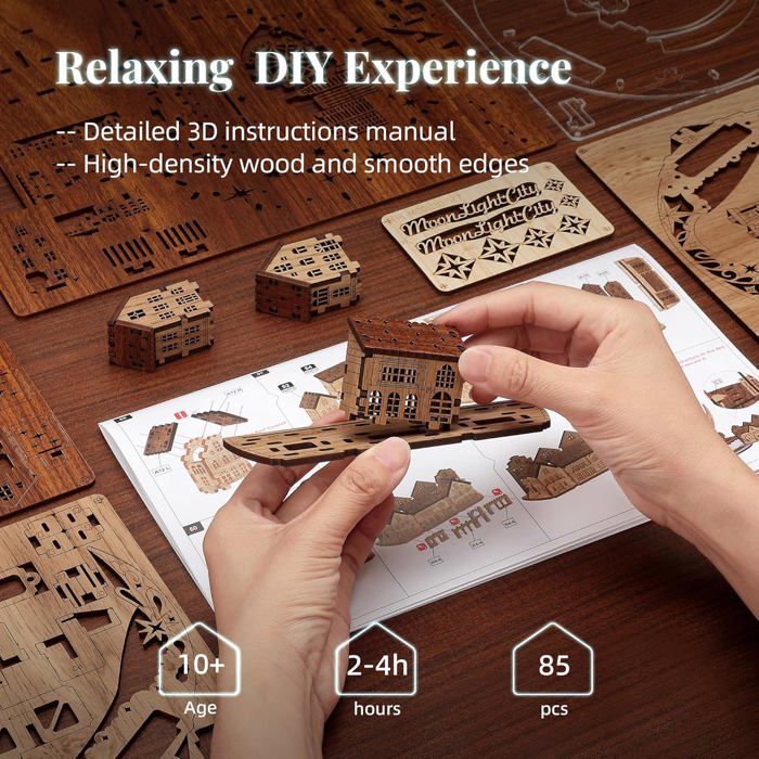 FUNPOLA LED 3D Puzzle Tower Clock for Adults - Elegant Home Décor Building Model with Color-Changing LEDs - Ideal Acrylic Puzzle Gifts for Teens and Adults