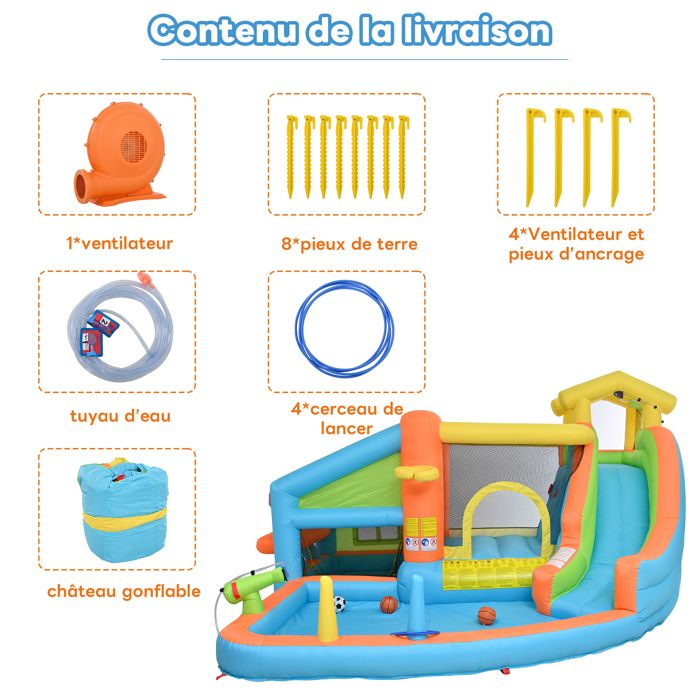 Aire De Jeux Gonflable Grande Avec Toboggan Aquatique De Piscine En Plein Air Pour Enfants 400 X 335 X 230 Cm Avec Souffleur 680w