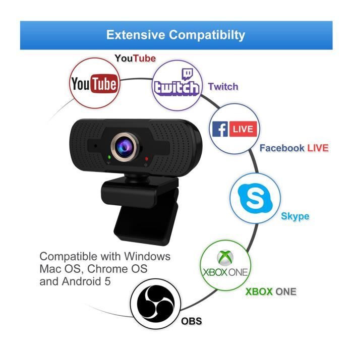 Webcam TECKNET 1080P Full HD – Microfono Antirumore, Luce Anello 3 Colori, Autofocus E Rotazione 360°