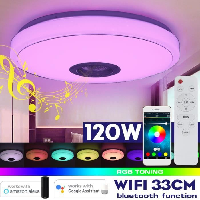 Bluetooth WIFI LED Plafonnier RGB Musique Haut-Parleur Lampe Dimmable APP  Télécommande 100W - Cdiscount Maison