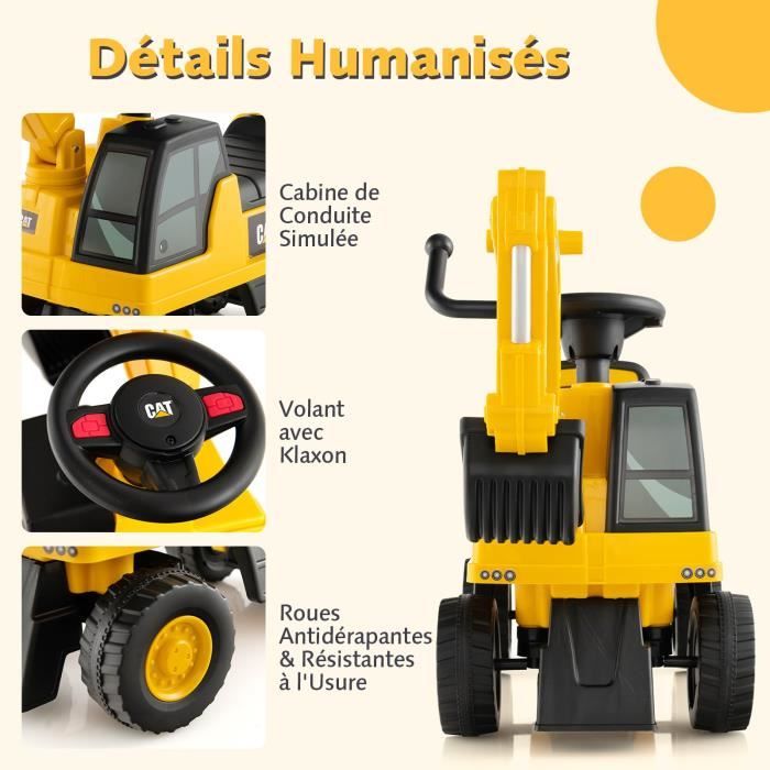 Pelleteuse Jouet Enfant - Siège Pivotant 360° - Pelle Fonctionnelle - Cadre Métal 4 Roues - Pour Sable, Terre - à Partir De 3 Ans