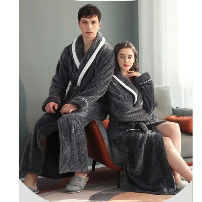 1pcs Peignoir de Bain pour Femme et Homme Pyjama de couple en flanelle Peignoir Longue en Peluche Gris gris Gris Cdiscount Pret a Porter