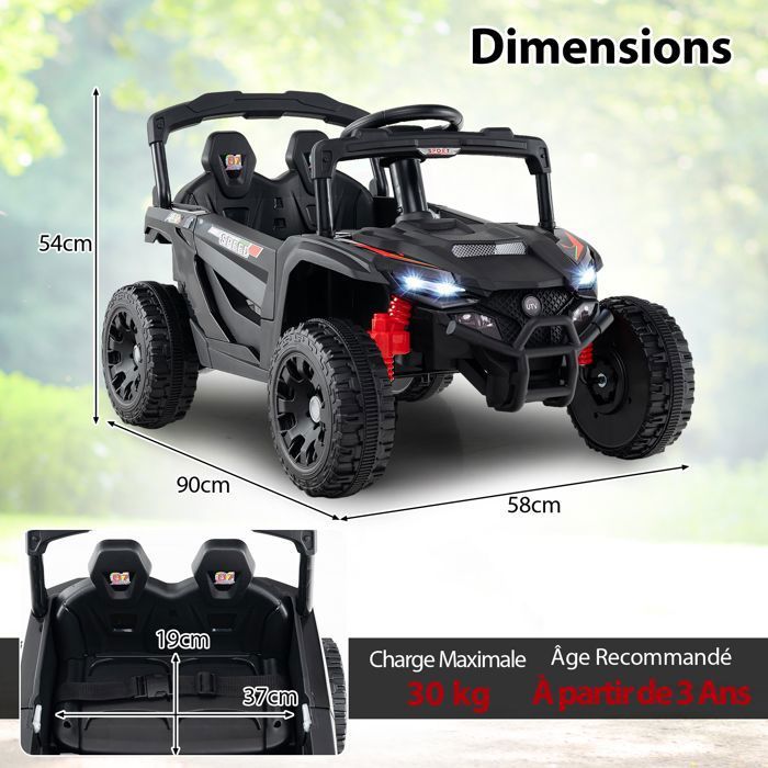DREAMADE Voiture Électrique Enfants 2 Places Avec Télécommande - 12V Tout-Terrain Blanc, Charge 30kg, Musique Et LED