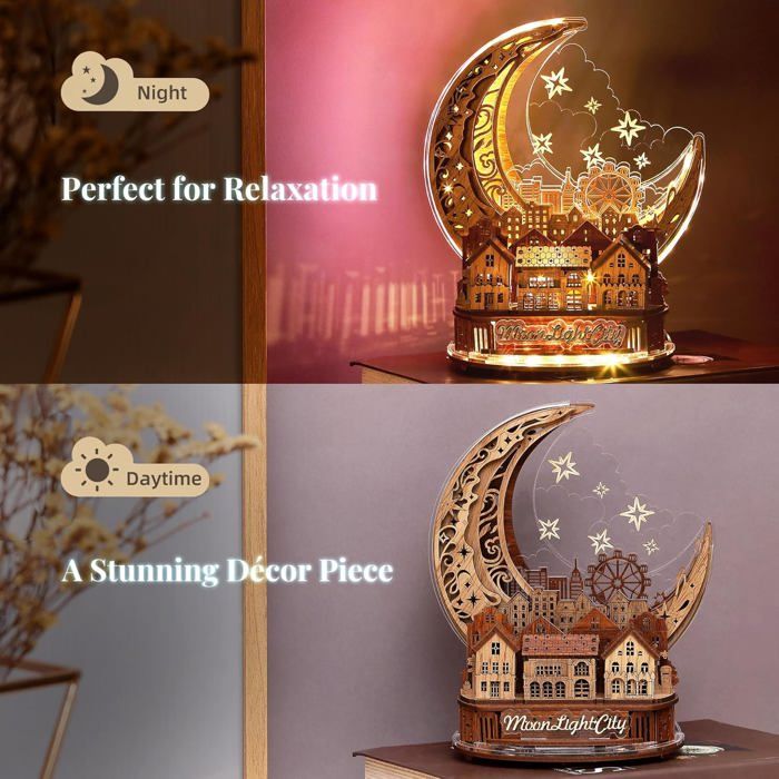 FUNPOLA 3D Houten Puzzel LED Torenklok (3D puzzel desktop klok model DIY architecturale bouwstenen) (tc01