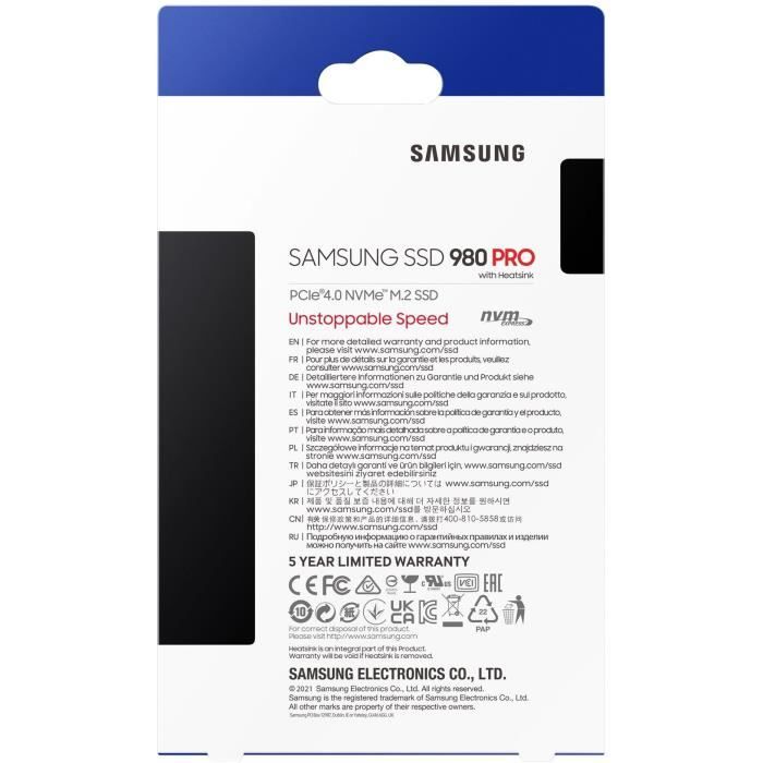 Disque SSD Interne - SAMSUNG - 980 PRO avec dissipateur - 2 To