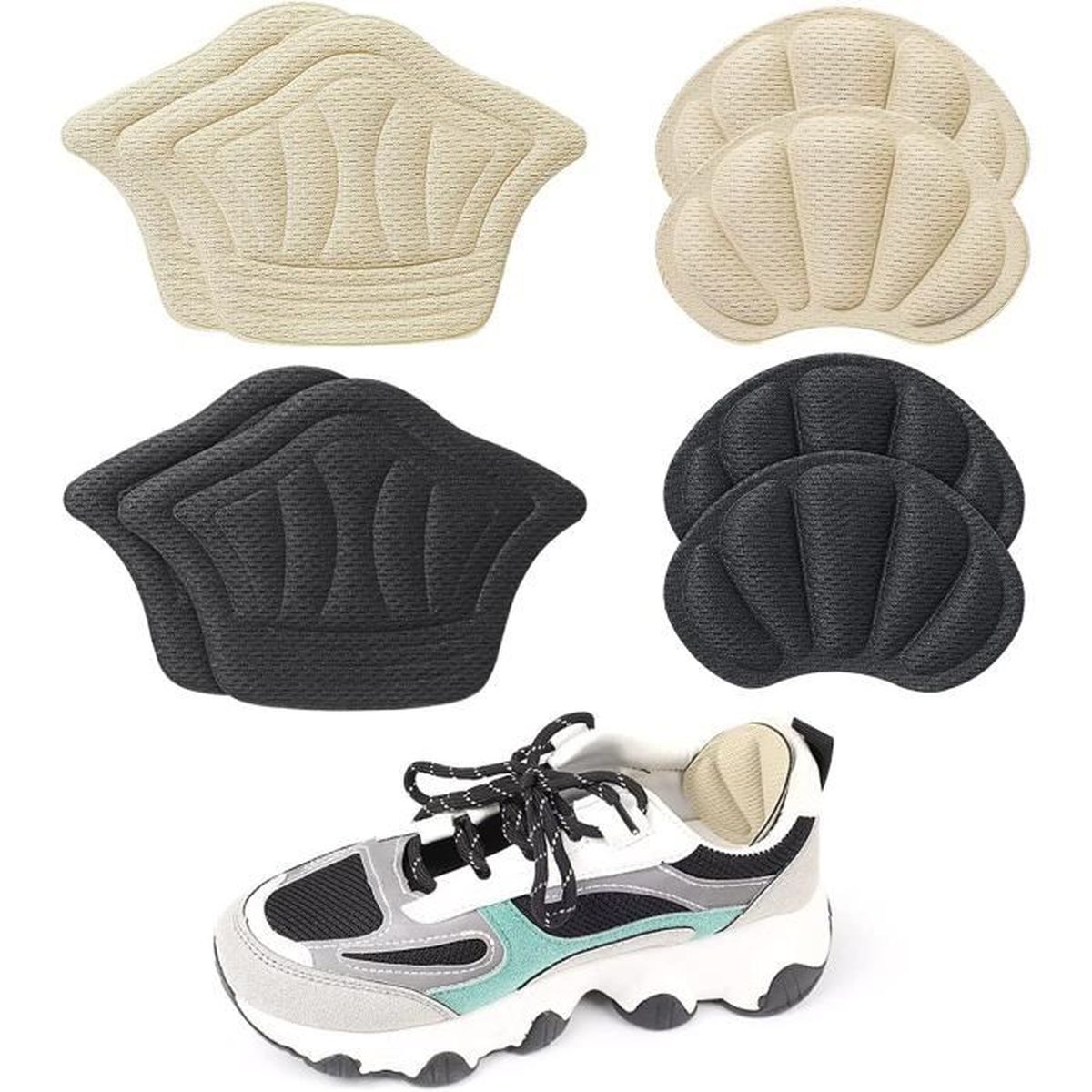 10 Paires De Protège-talons Autocollants - Coussinets Amortissants Pour Chaussures | Noir Et Beige, Réutilisables