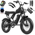 YVY Vélo Électrique-20"*4.0 pneus tout terrain-Moteur 1000W-Batterie Amovible 48V/15Ah-Autonomie 50-60km-Shimano 7 vitesses-Noir