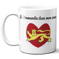 Mug Normandie dans mon cœur - Tasse cadeau symbole Normand - 33 cL, Céramique - Imprimé en France