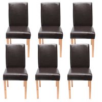Chaises de salle à manger en cuir marron - Lot de 6 - Design moderne - Pieds en bois clair