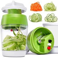 Trancheur de légumes à main 5 en 1, coupe-spirale réglable avec récipient, machine à nouilles et courgettes|vert