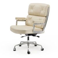 Chaise de Bureau en Cuir Confortable Design SièGe Ergonomique Moderne Fauteuil de Bureau - Accoudoirs Et Roulettes Alu Poli Beige