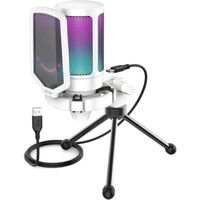 FIFINE USB Microphone Gaming, RGB Condensateur Microphone pour PC PS5, avec Bouton de Silence, Fixation Antichoc, Support Trépied