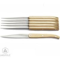 LAGUIOLE coffret 6 couteaux de table, manche bois clair, présentés dans leur coffret vitrine, carton rigide, lame en acier inox p...