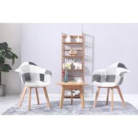 PENNY - Lot de 2 fauteuils scandinave - Tissu -  Noir/Blanc - pieds en bois massif design salle a manger salon -  62 x 62 x 82 cm