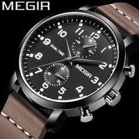 Top marque MEGIR montre hommes chronographe sport montre-bracelet de luxe marron en cuir véritable montre homme