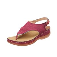 Sandales plates pour femmes - VITATA - Nouvelle sangle à boucle de style romain - Rouge - Plat - Basse - Adulte