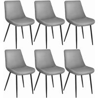TECTAKE Lot de 6 chaises MONROE Rembourrées aspect velours pieds en Acier noir et assise Ergonomique - Gris