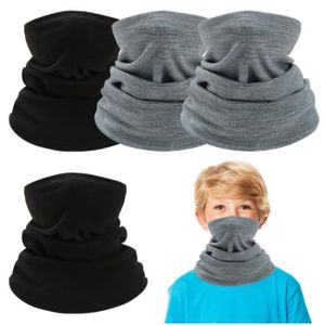 Lot 4 Écharpes Tube Enfants - Polaire Chaude, Cache-Cou, Masque Ski, Noir Et Gris, 20x30 Cm