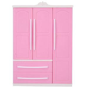 Armoire Penderie Vintage Pour Poupée + Lit Pliant – Bleu Et Blanc (H:35cm)