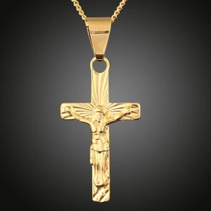 Croix crucifix pendentif en or 14k Jaune Charme Jésus religieux 0.9 g 20 mm x 13 mm