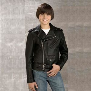 BLOUSON - VESTE BLOUSON BIKER PERFECTO CUIR NOIR ENFANTS 10 ANS