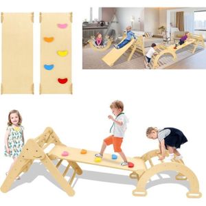 TOBOGGAN LZQ Triangle d'escalade 3 en 1 & échelle & toboggan pour enfants,Echelle d'escalade Montessori-Toboggan en bois Indoor