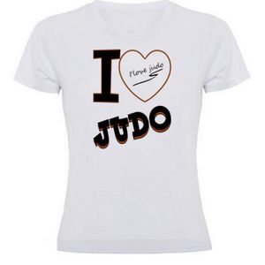 T-SHIRT MAILLOT DE SPORT T-shirt femme Judo - I LOVE JUDO - Blanc - Manches courtes micro perforé