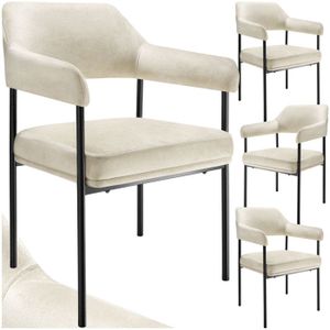 Lot De 4 Chaises De Salle à Manger En Velours Blanc - Pieds Métal - Rembourrées - Dimensions 40x42x97 Cm - Neuf Sous Emballage