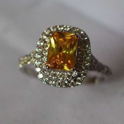 Bague Coussin Cut Jaune Pierre Synthetique Diamant Mariage Pour